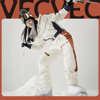 VECVEC Свободный лыжный дышащий костюм Женский лыжный костюм Ветрозащитный Водонепроницаемый лыжный костюм с интегрированным нагрудником