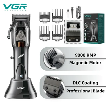 VGR Триммер для волос Профессиональная Машинка Для Стрижки Волос с DLC Покрытием, Машина Для Стрижки Волос, Мощный Магнитный Мотор-Триммер для Мужчин V-653