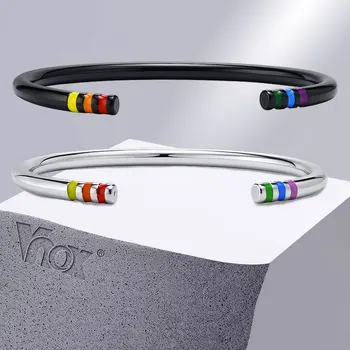 Vnox Уникальный браслет-манжета для гордости ЛГБТК, Браслеты для мужчин и женщин, Браслет цвета радуги из нержавеющей стали, Ювелирные изделия, Подарки