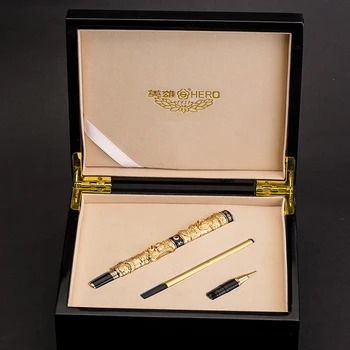 Авторучка HERO 2000, Чернильная ручка, Золотая ручка 12K, Металлическая Коллекция, Ручка для Подписи, Подарочная коробка, Подарок