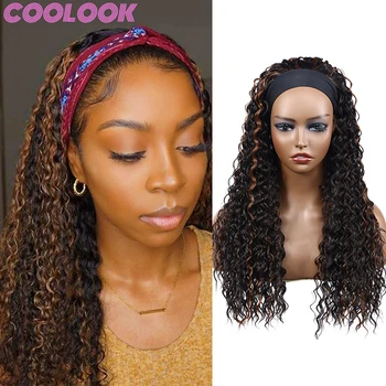 Афро кудрявые парики для черных женщин, повязка на голову длинные омбре коричневый синтетический глубокие вьющиеся волосы парик естественная волна воды парик косплей головные уборы