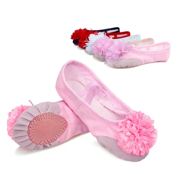 Балетные туфли для девочек, Детские Балетные тапочки с цветочным рисунком, мягкая обувь для занятий йогой, гимнастикой, танцами