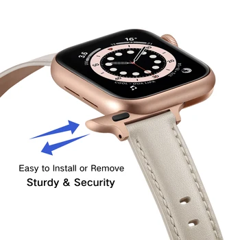 Бежевый кожаный ремешок Lady для Apple watch band 38/40/41/42 мм 44/45/49 мм iwatch series 8765432 розово-золотая пряжка из нержавеющей стали