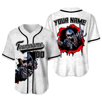 Бейсбольная футболка с белым пальцем и черепом, мужские Ретро-Майки на заказ, Уличная одежда в стиле Хип-Хоп, Модная рубашка, Спортивная бейсбольная форма