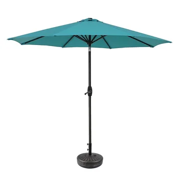 В комплекте 9-футовые зонтики для патио с бронзовым пластиковым основанием, бирюзового цвета