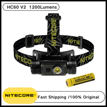 В налобном фонаре NITECORE HC60 V2 используется 3 источника света P9 LED, 1200 люмен, USB-C, перезаряжаемый от аккумулятора емкостью 3400 мАч