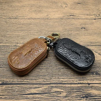 Верхний слой из воловьей кожи, масляно-восковая кожаная сумка для ключей от автомобиля, мужская сумка для ключей с рисунком крокодиловой кожи в стиле ретро, сумка для ключей для женских пар, натуральная кожа
