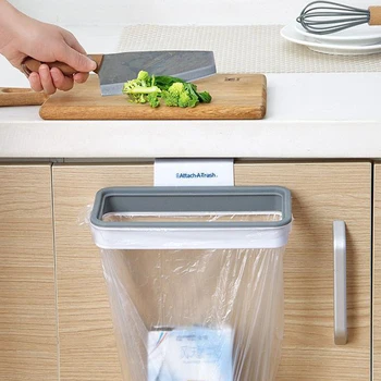 Вешалка для мусорных пакетов на дверце кухонного шкафа Может быть подвешена на крюк для сортировки отходов, задняя пластиковая подставка для мусорных пакетов