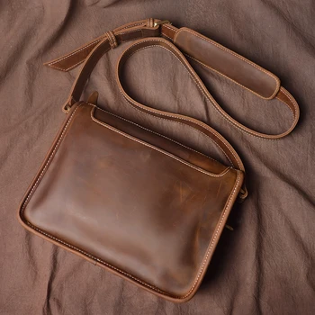 Винтажная мужская кожаная сумка Crazy Horse Ручной работы, оригинальные сумки для ноутбука на молнии из натуральной кожи, Трендовая сумка почтальона