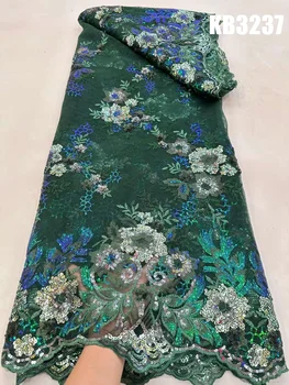 Высококачественное Свадебное платье из тюля с блестками и цветочным узором, Свадебное платье для женщин, Зеленое Кружевное платье из тюля, Африканская ткань для свадебного платья KB3237