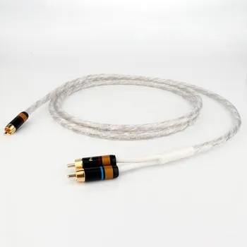 Высококачественный 99,998% Посеребренный кабель Hi-Fi, аудиокабель RCA, Аудиокабель от RCA до 2 штекеров RCA