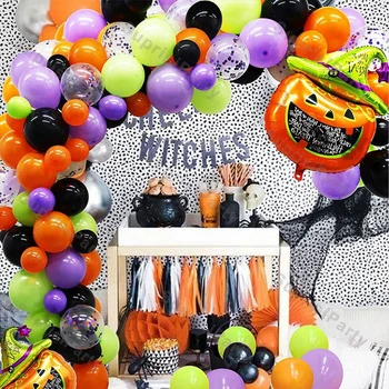 Гирлянда из воздушных шаров на Хэллоуин оранжевого, фиолетового, белого, зеленого цветов, воздушный шар в виде тыквенной головы, декор для вечеринки в честь Дня всех Святых, детский подарок