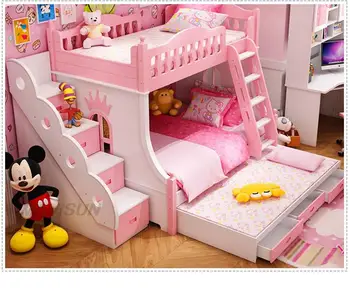 Горячая Распродажа, Современная детская двухъярусная кровать, креативная Милая розовая кровать принцессы для детей от 5 до 8 лет, украшение детской мебели для спальни