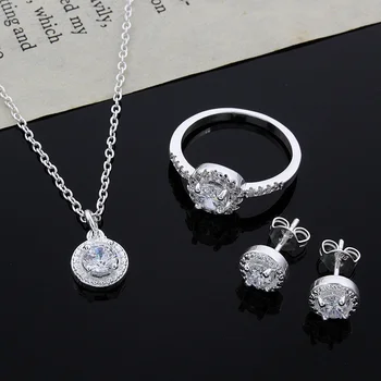 Горячее ожерелье из стерлингового серебра 925 пробы, серьги, кольца, наборы ювелирных изделий для женщин, 18-дюймовая модная вечеринка, свадьба