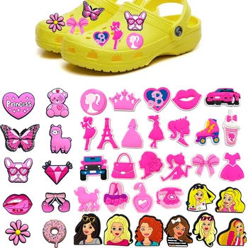Горячие 1 шт. розовые подвески для обуви из ПВХ в стиле принцессы, украшение с героями мультфильмов, аксессуары для обуви, подходящие сабо из крокодила, подарки для девочек jibz