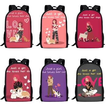 Девочка с собакой, подростковые школьные сумки для девочек, рюкзаки большой емкости для мальчиков, детская школьная сумка, Студенческие повседневные женские мужские сумки Mochila