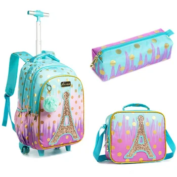 Детский школьный рюкзак 3 В 1 на колесиках, детская школьная сумка на колесиках, холщовый рюкзак для девочек-подростков, дорожные сумки-тележки