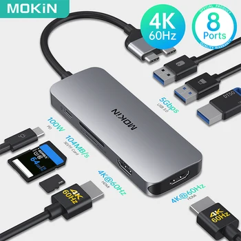 Док-станция MOKiN USB C Двойной HDMI Адаптер-концентратор 4K 60Hz USB 3,0 SD TF для MacBook Pro Аксессуары Для Ноутбуков Adaptador USB-Концентратор