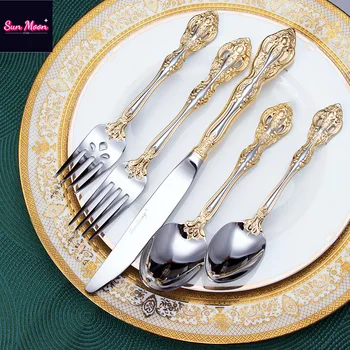 Европейская высококачественная посуда в западном стиле из нержавеющей стали, изысканный позолоченный ресторанный нож, вилка, ложка, набор креативной посуды