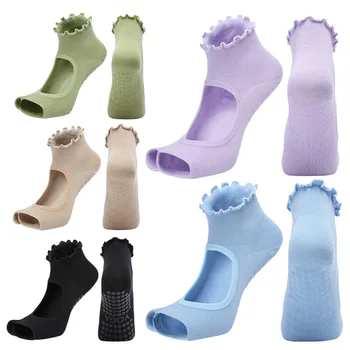 Женские носки для йоги с двумя пальцами без спинки, противоскользящие дышащие Носки для Пилатеса, Балетные танцевальные спортивные женские носки