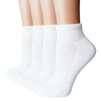Женские хлопчатобумажные носки с сетчатой защитой от волдырей, спортивные носки на четверть лодыжки, 4 упаковки для бега, тенниса и стояния, впитывающие влагу Короткие носки
