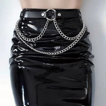 Женский Кожаный ремень в стиле панк с металлическим кольцом-цепочкой, поясной ремень, модный пояс-цепочка в готическом стиле, декоративные ремни ceinture femme