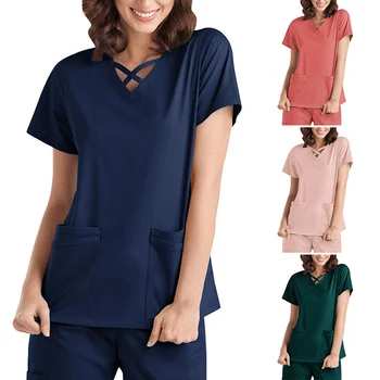 Женщины носят стильные комплекты скрабов, медицинские костюмы, Больничную форму, топы для медсестер и брючные костюмы, однотонную хирургическую униформу