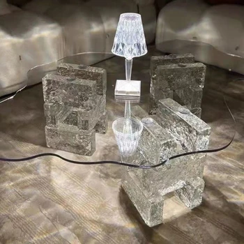 Журнальный столик Cloud, креативный стеклянный прозрачный столик, Маленький столик в гостиной, высококачественный светильник, Роскошная скандинавская маленькая квартира