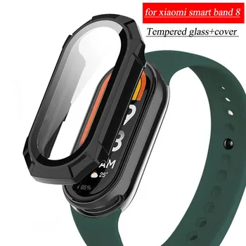 Закаленное стекло + чехол для xiaomi smart band 8 PC бампер защитная пленка для экрана smartwatch miband8 HD пленка + Чехол на mi band 8 Аксессуары