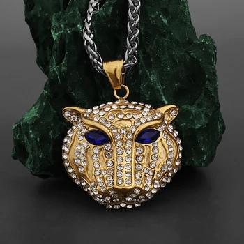 Золотое кольцо с Голубым Глазом Пантеры из нержавеющей стали, Модное ожерелье для уличных мальчиков в стиле хип-хоп, Рэп, Мужские ювелирные изделия оптом