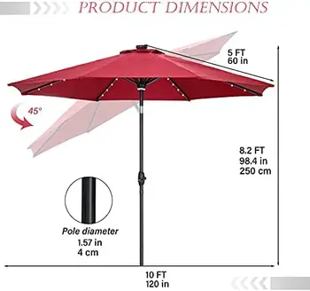 Зонт, работающий на солнечных батареях, 40 светодиодов, уличный настольный зонт с наклоном и рукояткой, центральная подсветка (темно-синий)