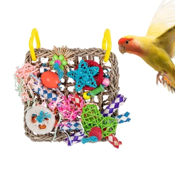 Игрушки для птиц, настенная игрушка для кормления, Съедобный плетеный коврик для лазания из морской травы с красочными жевательными игрушками для попугая, Игрушки для птиц Parrot
