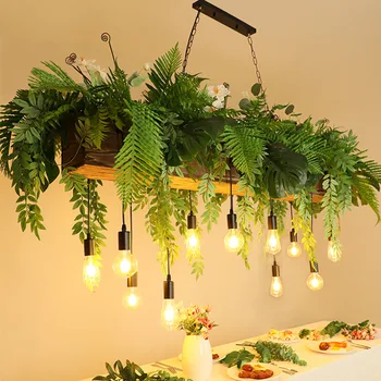 Индивидуальность, креативный подвесной светильник для ресторана в саду, простая пасторальная имитация таверны в индустриальном стиле, люстра с зеленым растением