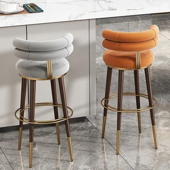 Итальянские Тканевые Высокие Стулья для Столовой, Кухонный Барный стул из нержавеющей стали, Мебель для дома, Современные минималистичные барные стулья со спинкой