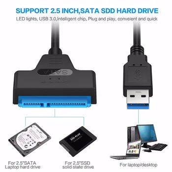  Кабель SATA к USB 3,0 23 см До 6 Гбит/с 22-контактный Sata III USB3.0 Адаптер для 2,5-дюймового внешнего жесткого диска SSD SSD SATA 3 22-контактный