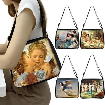 Картина маслом с принтом Купидона, сумка с ангелом любви, винтажные религиозные сумки на плечо, дорожная сумка для хранения, телескопический плечевой ремень