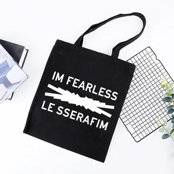 Классическая Холщовая сумка с логотипом LE SSERAFIM, Большая Вместительная Сумка-тоут, Простая сумка на одно плечо, Модная сумка Для хранения