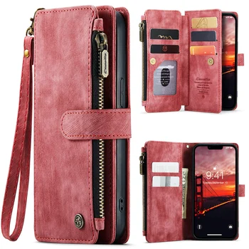Кожаный чехол-бумажник на молнии CaseMe для iPhone SE 2022 SE2020 6 6S 7 8, чехол для телефона