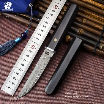 Коллекционный нож Hx Outdoors из дамасской стали с фиолетовой эбонитовой ручкой, Ножи для выживания, тактический инструмент для кемпинга с ножнами, прямая поставка
