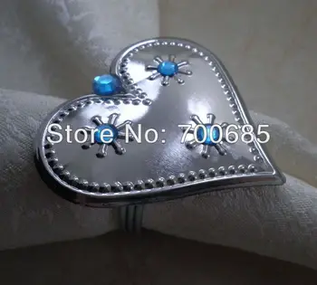 кольцо для салфеток оптом металлическое сердечко с синим кристаллом, держатель для салфеток