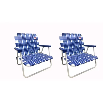 Комплект из 2 предметов, Низкопрофильный, из армированной стали с порошковым покрытием, Складной Газон/Кемпинг/ Пляжный стул (синий)