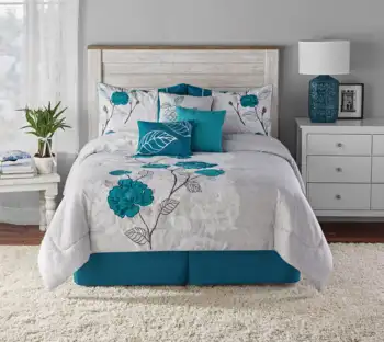 Комплект одеял с бирюзовыми розами из 7 предметов, подушки Dec, юбка для кровати, Полная/Queen