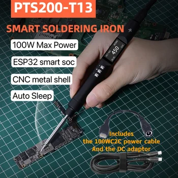 [Комплект с кабелем питания] TOOLTOP PTS200 T13 100 Вт ESP32 PD3.0 Умный паяльник с открытым исходным кодом, совместимый с T12 TS101 PINE64