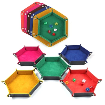 Коробка для ключей 6 Цветов Из Искусственной Кожи, Шестиугольный Складной Лоток для кубиков с Шестигранной Головкой, Коробка для Игры в Кости, Лоток для Игры в Кости для RPG DnD, Стол Для Хранения Кубиков, Настольные Игры