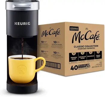 Кофеварка K-Mini для приготовления кофе в капсулах K-Cup Pod на одну порцию, Черная с набором кофейных капсул McCafe Classic Collection Variety Pack K-Cup,