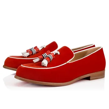 Красные бархатные Лоферы, Мужская обувь с кисточками Ручной работы, Модная повседневная обувь на плоской подошве, мужская обувь для вождения, Бесплатная доставка