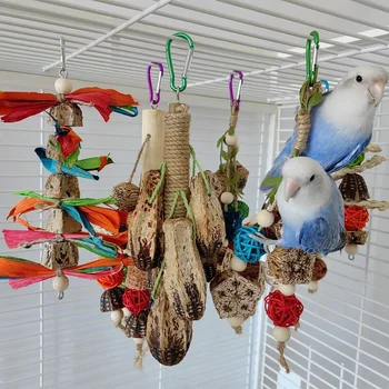 Красочные подвесные игрушки для молярных зубов птиц-попугаев, Игрушка для укуса домашних птиц для дрессировки попугаев, Игрушка для кусания птиц