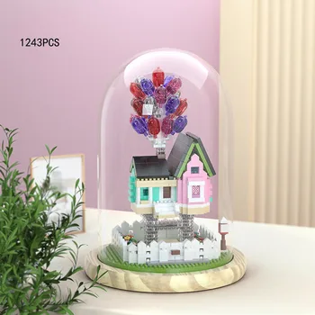 Креативная подставка для дисплея, Микро-алмазный блок, Сказочный воздушный шар, Летающий домик, Сборка строительного кирпича, игрушка из легкого нанобрика