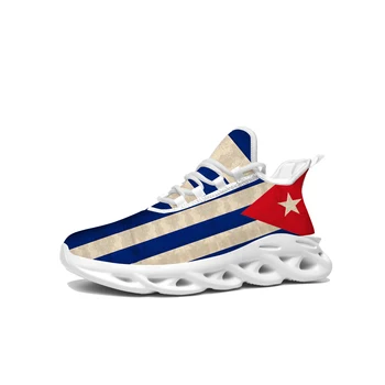 Кроссовки с Кубинским Флагом на плоской подошве, Мужские И Женские Кроссовки Cuba Pop Sports Для Бега, Высококачественные Кроссовки, Сетчатая обувь на шнуровке, Сшитая на заказ, Обувь Белого Цвета