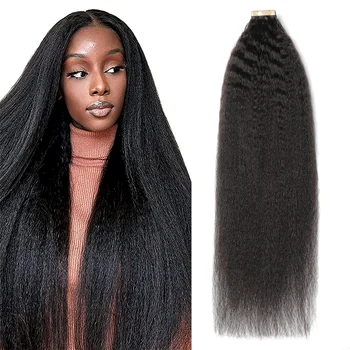 Кудрявая прямая лента для наращивания волос 12-24 дюйма Натуральный черный 100% Remy Оригинальные человеческие волосы для чернокожих женщин Бесплатная доставка
